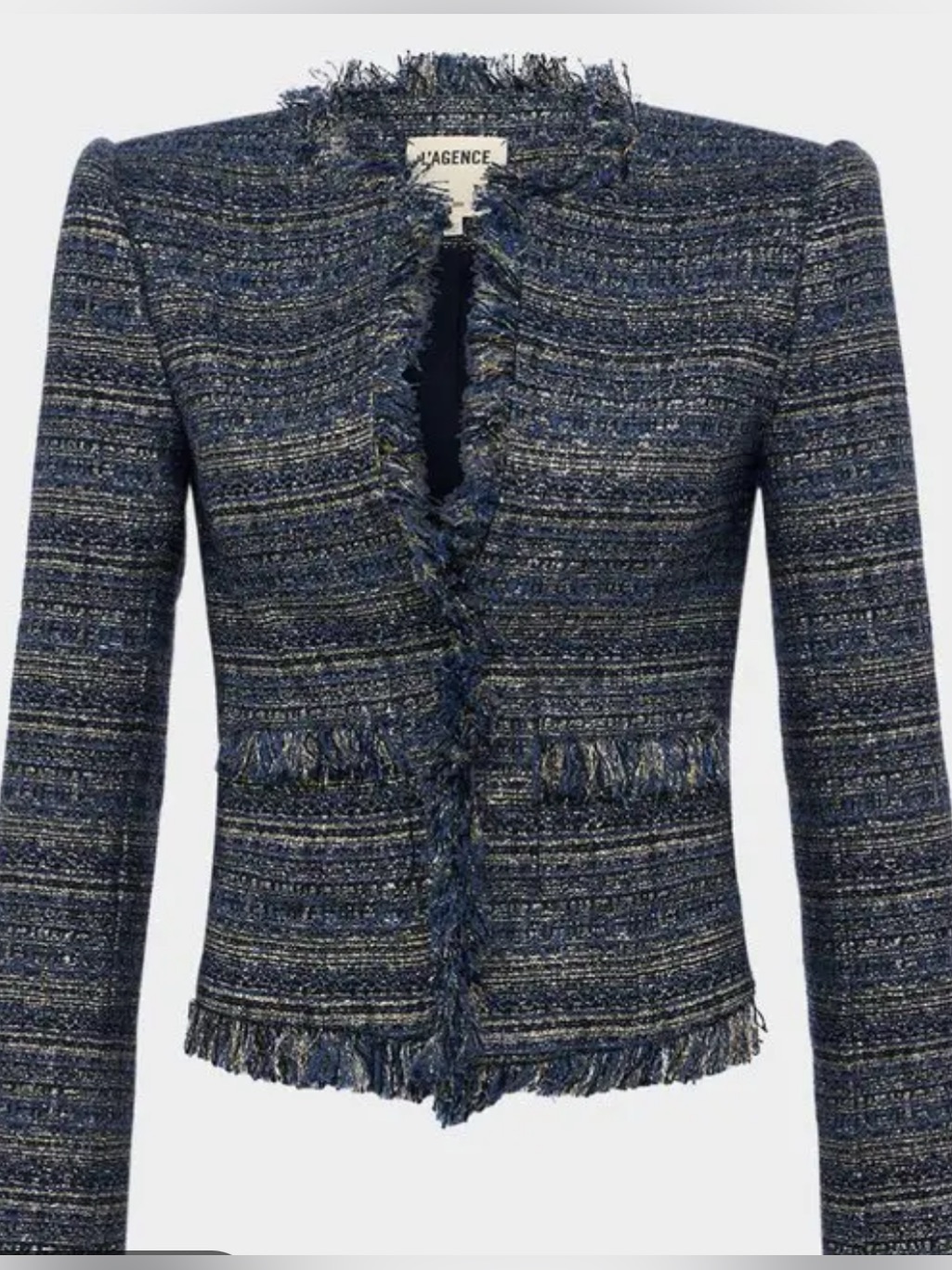 L’agence Angelina Tweed Jacket Blazer Metallic Midnight Blue Nwt